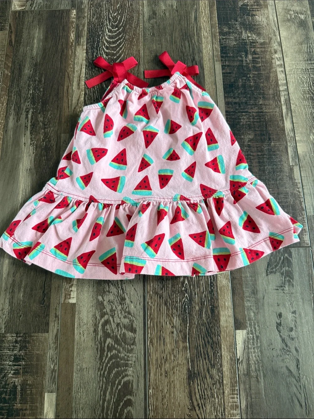 Hanna Andersson Pink Watermelon Print Sundress with Red Ties